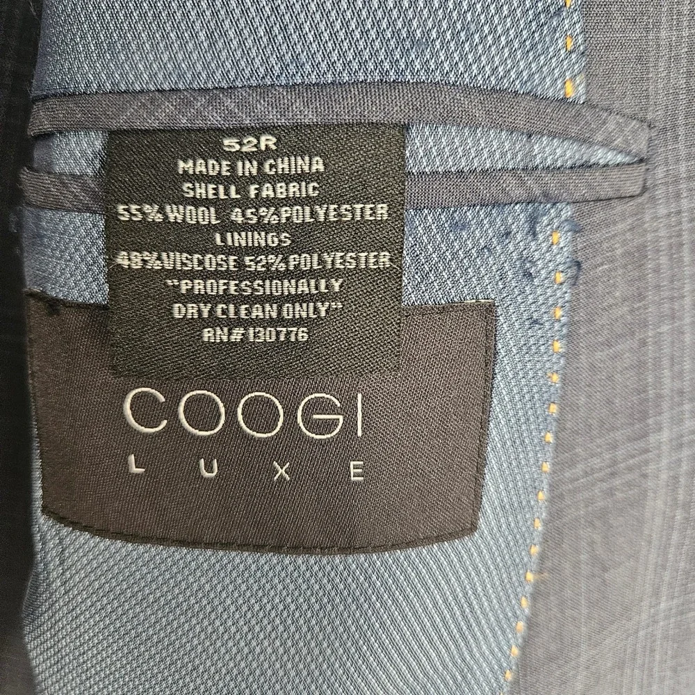 Coogi Luxe Mens 3 Piece Suit 52R Blue Glen Plaid Wool Blend Blazer Vest Pants